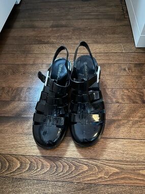 Black Jelly Heeled Sandals